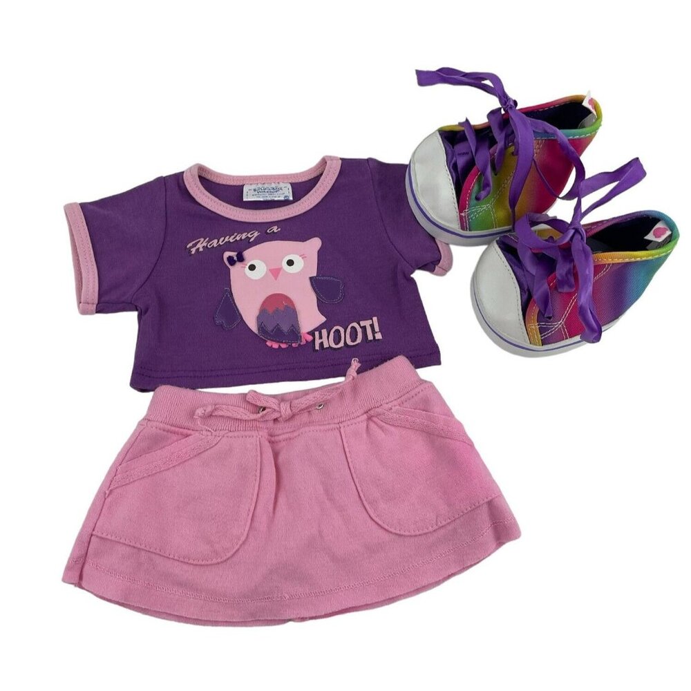 Build A Bear Clothes Pink Purple Owl Shirt Skirt Rainbow Sneakers Having‎ a Hoot